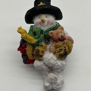 Snowman Shelf Sitter Figurine, Wearing Scarf & Hat Holding Gifts, World Bazzars